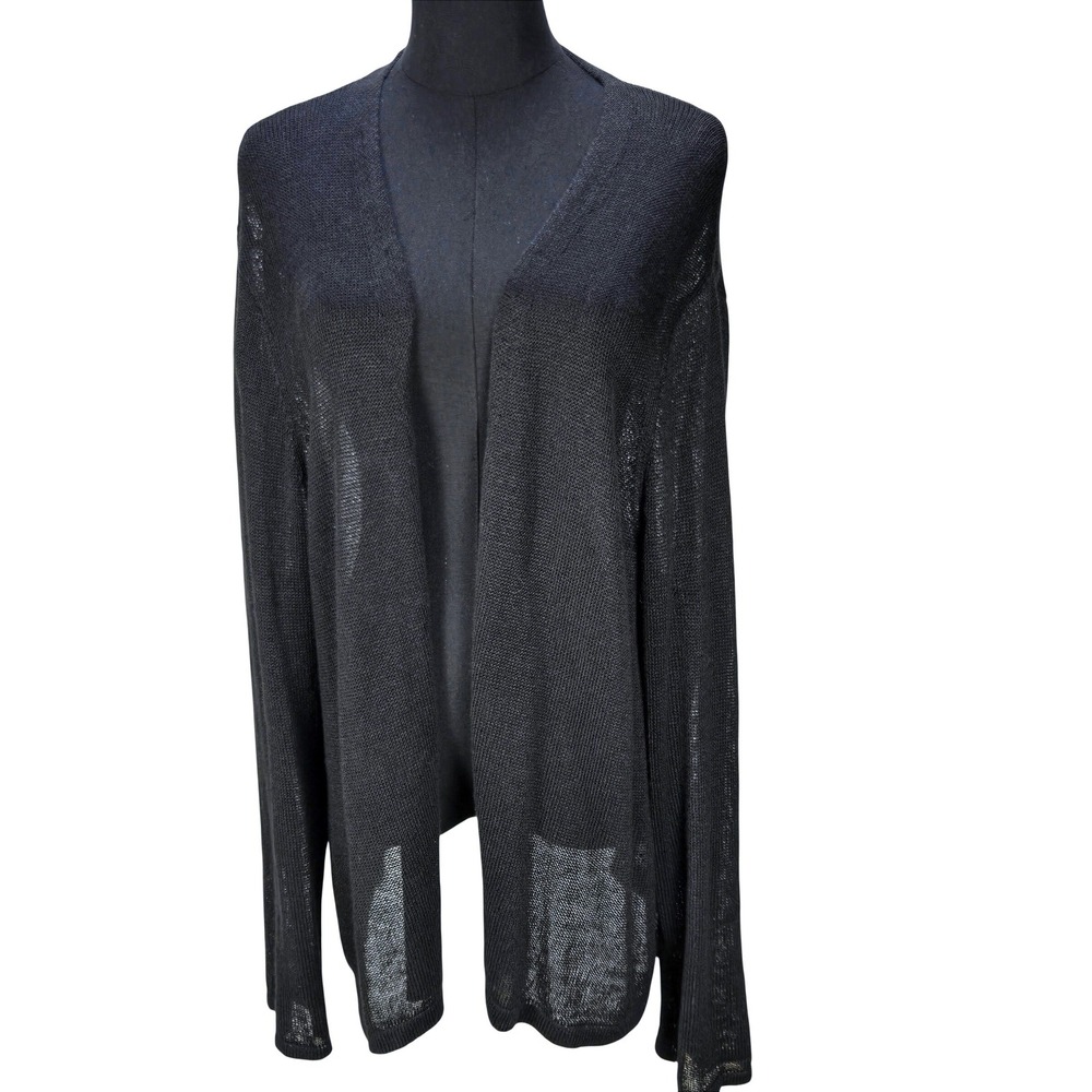 Women's‎ J. Jill Size 3X Black Linen Blend Open Front Sheer Knit Cardigan